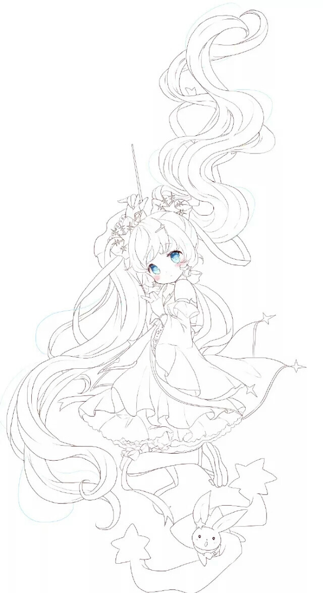 可爱 唯美 线稿