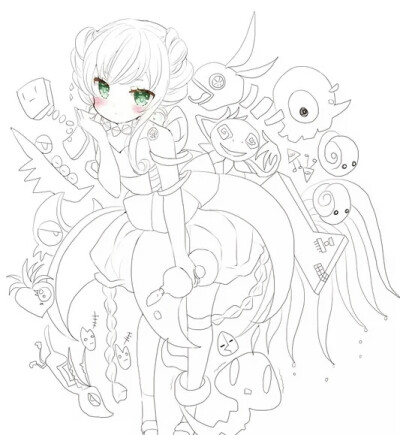 可爱 唯美 线稿