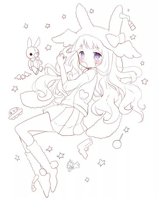 可爱 唯美 线稿