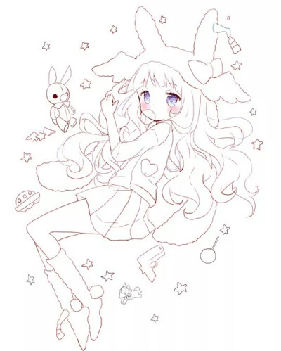 可爱 唯美 线稿