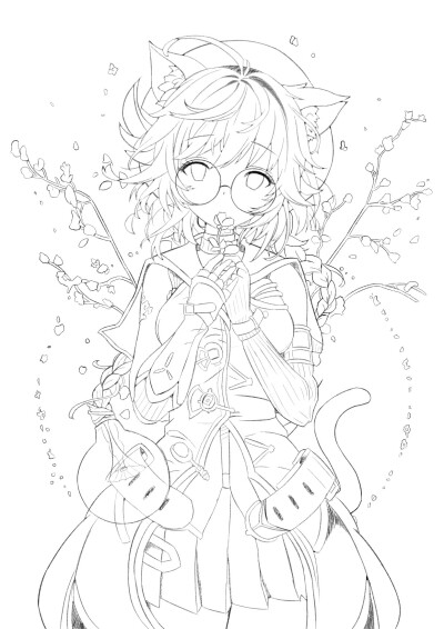 可爱 唯美 线稿