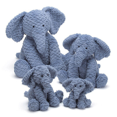 英国jellycat正品 Fuddlewuddle Elephant 波浪毛蓝色大象玩偶 象