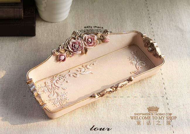 欧式复古家居装饰品首饰饰品盒杂物雕花眉笔口红化妆刷 收纳盘2