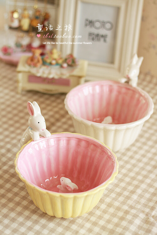 童话之旅 生日礼物收纳盘筒盆可爱陶瓷萌卡通甜品碗 小兔子零食碗