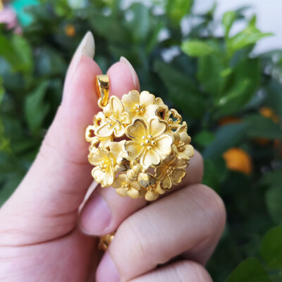 3D硬金玫瑰花吊坠女款黄金项链百花齐放大花足金999结婚送礼