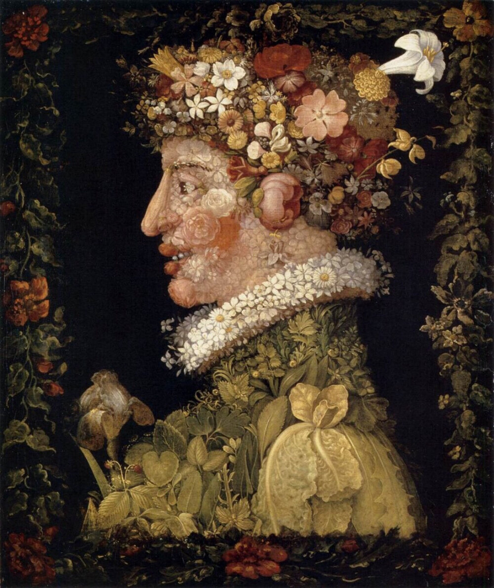 意大利珠宝商 Mattioli 刚刚推出了「Arcimboldo」系列的新一季作品，灵感源自意大利画家 Giuseppe Arcimboldo 的油画作品「Spring」。设计师模仿画作中由鲜花、草叶铺陈的人物肖像，搭配彩色宝石与珐琅工艺，塑造出花叶生长的繁盛景象，充满春天的盎然生机。「Arcimboldo」系列最早发布于2015年，共由4枚戒指组成，对应 Giuseppe Arcimboldo 在1573年完成的「四季」系列。设计师以弧面宝石、榄尖形宝石来打造果实与叶片，并运用彩色珐琅描绘出人物的面部轮廓，每一个季节都拥有独一无二的宝石搭配，对应不同季节的自然色调。
本次的新作由戒指、挂坠和耳坠单品组成，底座是一个玫瑰金打造的花篮，表面可以看到纵横交错的编织纹路。篮中的花朵由茶晶、紫水晶、石榴石、粉色碧玺镶嵌，弧面切割让彩宝的颜色更为生动饱满；叶片则由橄榄石镶嵌，榄尖形切割恰好与纤长的叶片轮廓相契。为了营造出更缤纷的色彩效果，设计师还在花丛中点缀浅粉色珐琅绘制的花朵，以及绿色珐琅叶片，与彩色宝石自然相映。