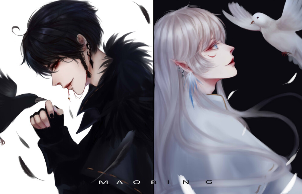 乌鸦与白鸽 画师:紧张的猫饼