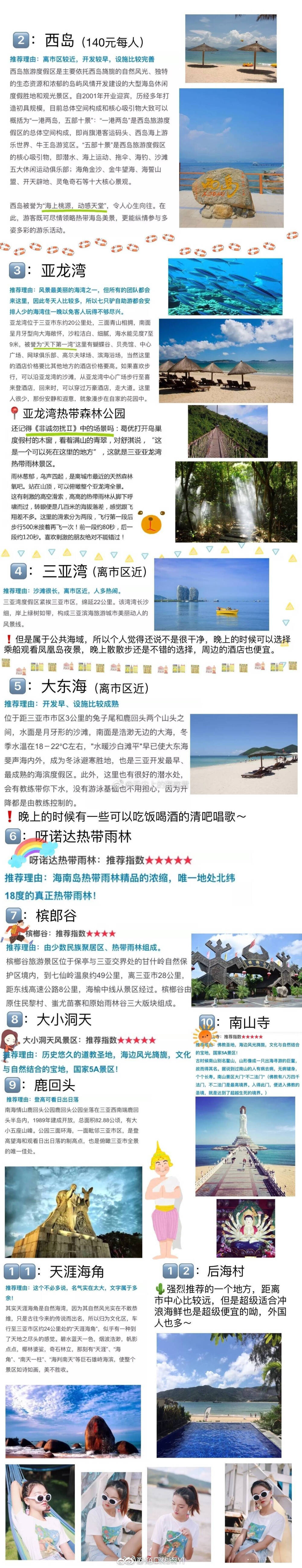 一个海南本地的小伙伴给大家总结的一篇海南旅游攻略 可以说是非常全面啦 还有美食推荐以及拍照最佳地点的推荐 希望能帮到去游玩的朋友哦
P1—P4 海口旅游攻略
P5—P6 其他县市旅游攻略（文昌 儋州 澄迈 东方 洋浦 昌江 琼海 万宁 临高 陵水）
P7—P9 三亚旅游攻略
via. ZHAOKUNYI ​​​