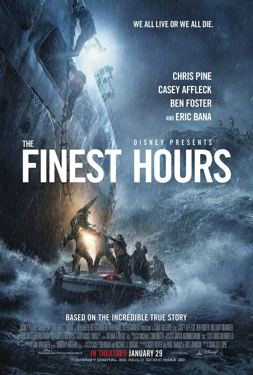 ★《The Finest Hours》
★《怒海救援》是由美国华特·迪士尼影片公司出品的动作剧情片，由克雷格·吉勒斯佩执导，克里斯·派恩、卡西·阿弗莱克、艾瑞克·巴纳、本·福斯特、雷切尔·布罗斯纳安、荷丽黛·格兰杰联袂主演。
★该片故事背景设定在1952年新英格兰地区，讲述了美国海岸警卫队营救一艘遭遇风暴袭击油轮的故事 。
★该片于2016年1月29日以3D及IMAX 3D格式在美国上映。