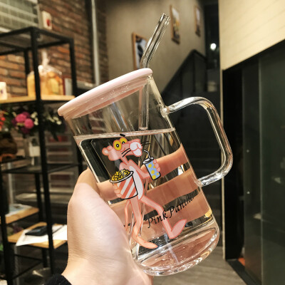 创意玻璃杯女水杯子家用杯茶杯硼硅潮流大容量透明学生吸管水杯