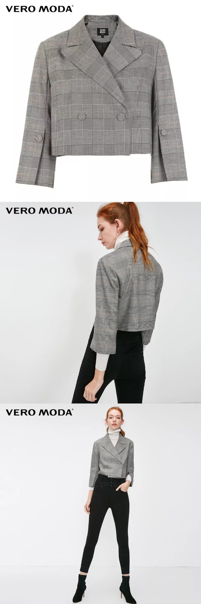 /Vero Moda2018秋季新款职业风格纹翻领短款西服外套女|318308513