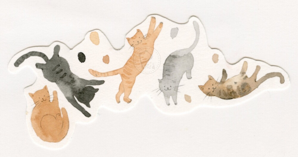 小熊猫课堂创办人小熊猫胖哒 水彩画 卡通插画 卡通猫咪 简单的猫咪简笔画