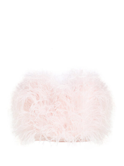 Faux pearl-trimmed ostrich feather top | Attico