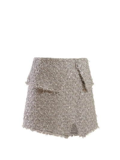 Balmain High-rise tweed wrap skirt