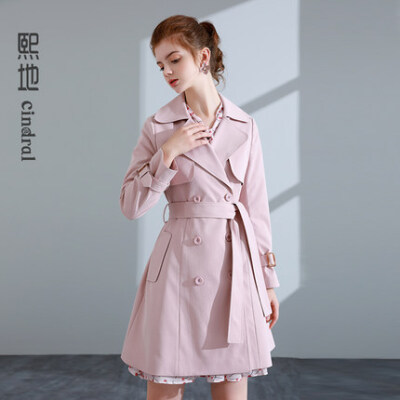 秋季新款粉色韩版小个子风衣外套女中长款修身