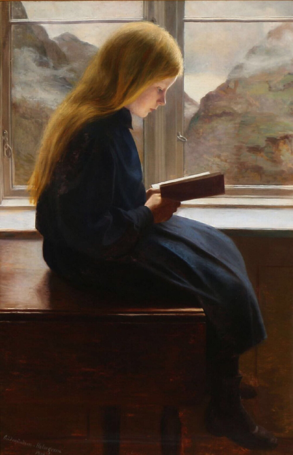 看书的小女孩 1900，Johan Gudmundsen-Holmgreen ( 丹麦， 1858 - 1912 ) 