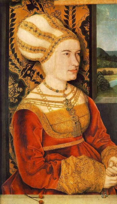  几个1510~30年代的德国地区贵妇像，文艺复兴德风服饰给人的直观感觉就是厚重、色调浓郁、宽大而硬朗，一种带有典型北方特色的奢华。 ​​​
