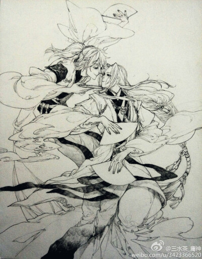 线稿 古风 和服 手绘 画风 侵删歉