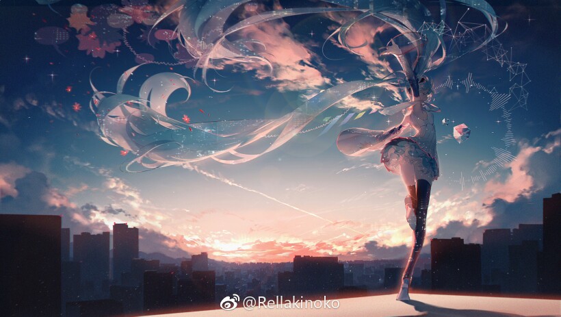 初音未来 绝美 光影 画师见微博水印