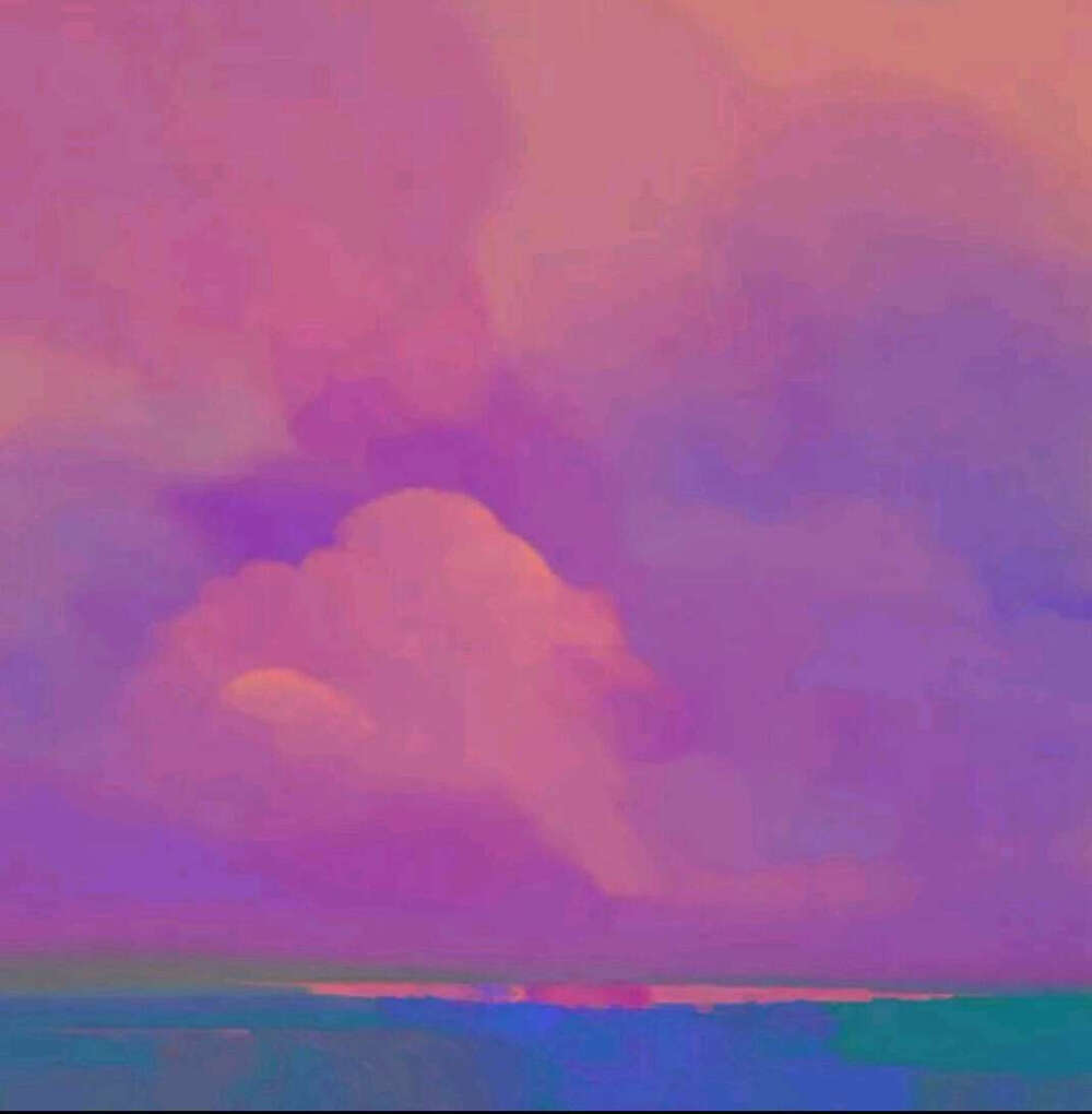 《云》，通过色彩传达意境，用不同层次的色调和形状塑造空间感和距离感。