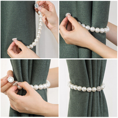 创意窗帘扣环简约现代窗帘绑带ABS珍珠磁铁扣可爱窗帘夹免打孔