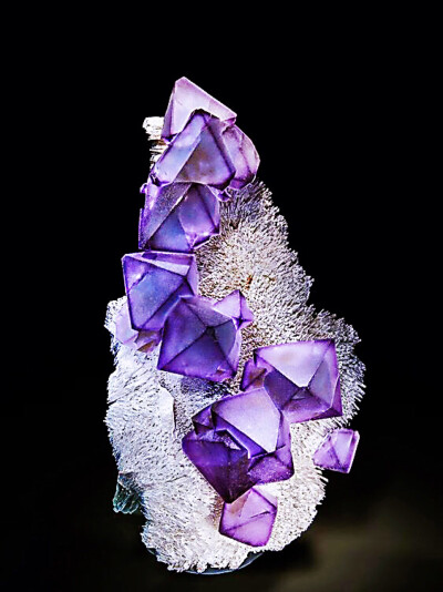 水晶上的紫色萤石 Fluorite on Quartz 这个晶型太可爱 ​​​