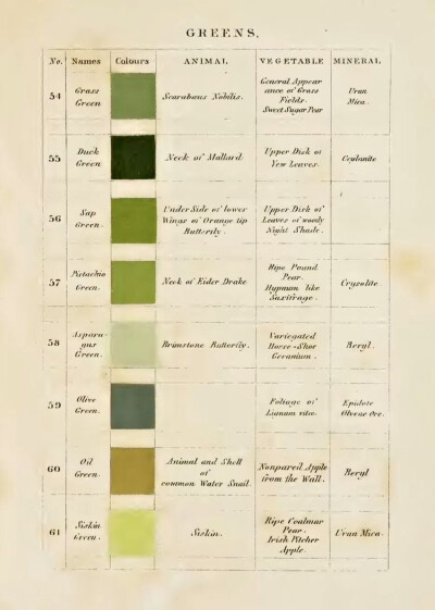 *
有没有想过在相机诞生之前，
我们如何去描述这个世界？
Werner's Nomenclature of Colors
First published in 1814
200多年前，德国矿物学家Werner创造了一套色彩分类指南，以帮助人们分辨、定义自然界中所能见…