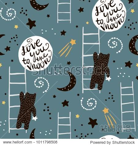 Seamless childish pattern with bears stars and moon. Creative kids texture for fabric wrapping textile wallpaper apparel. Vector illustration