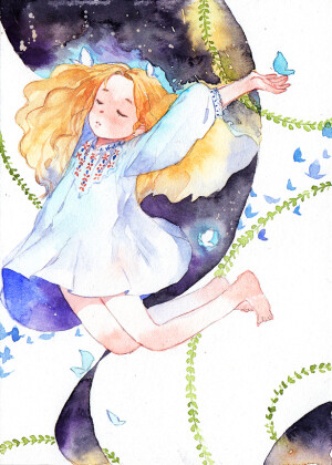 水彩 女孩 唯美