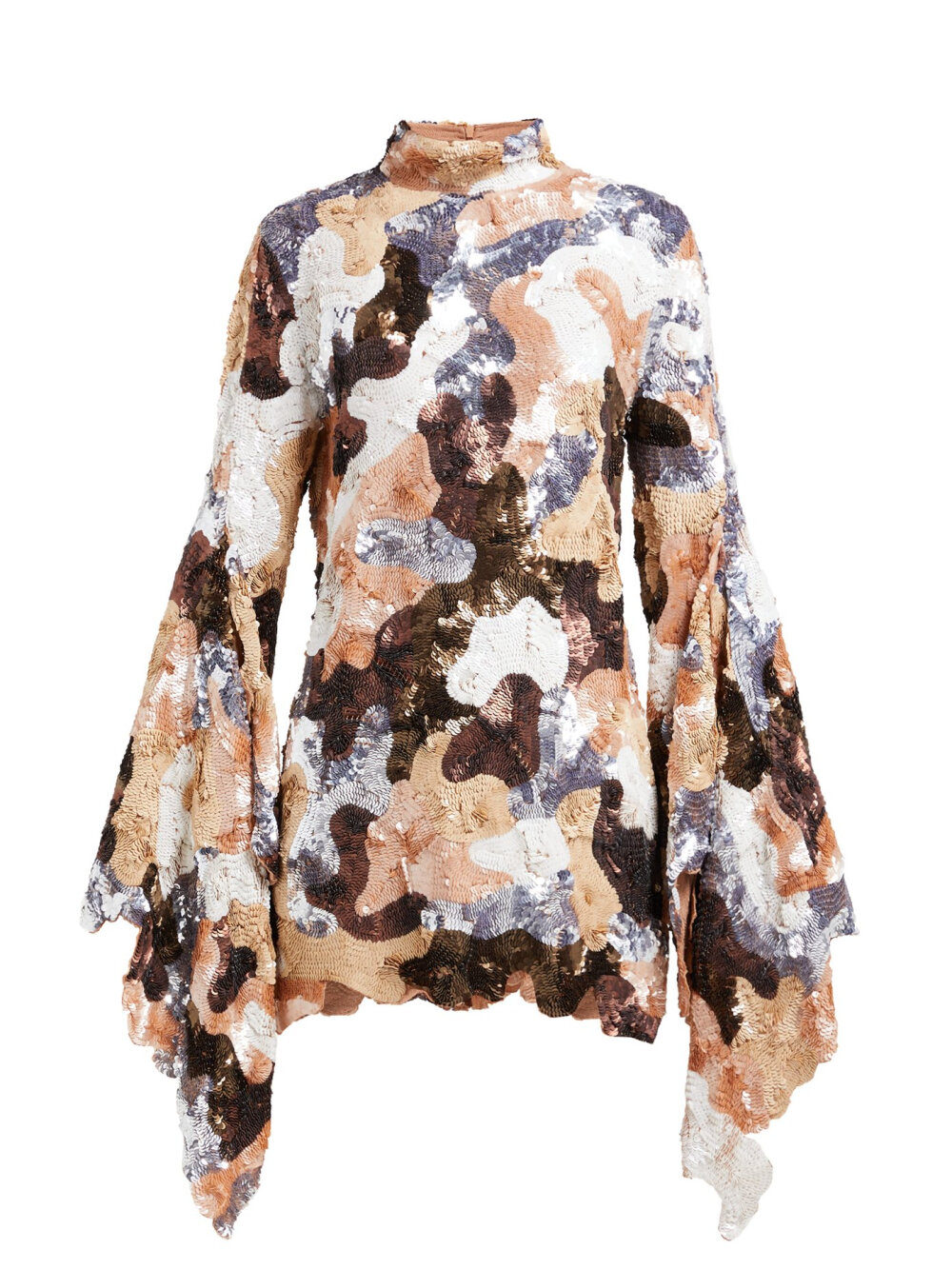 Camouflage sequinned flared-sleeve mini dress | Ashish