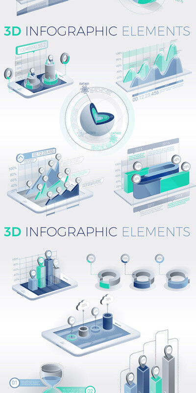 简洁商务科技互联网大数据分析工作汇报3D立体图标素材模板S256