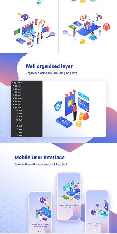 矢量2.5D立体UI电商购物金融支付网页手机APP设计素材模板S302