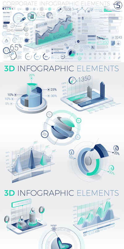 简洁商务科技互联网大数据分析工作汇报3D立体图标素材模板S256