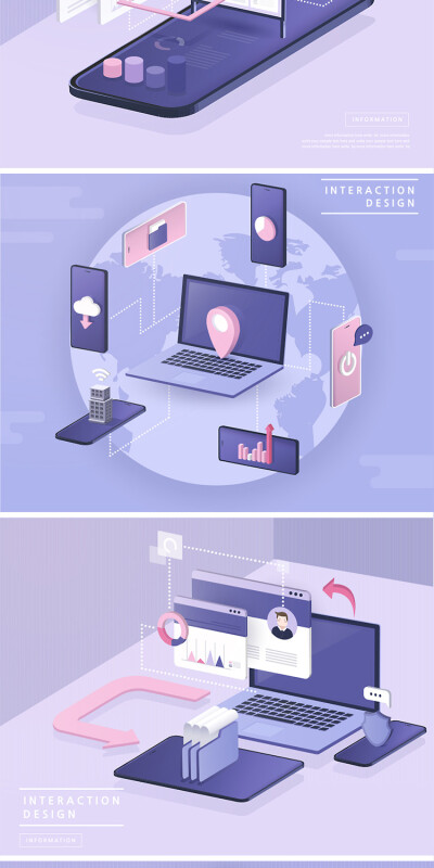 2.5D网页手机UI立体插画通信科技大数据邮件信息登录页素材S225