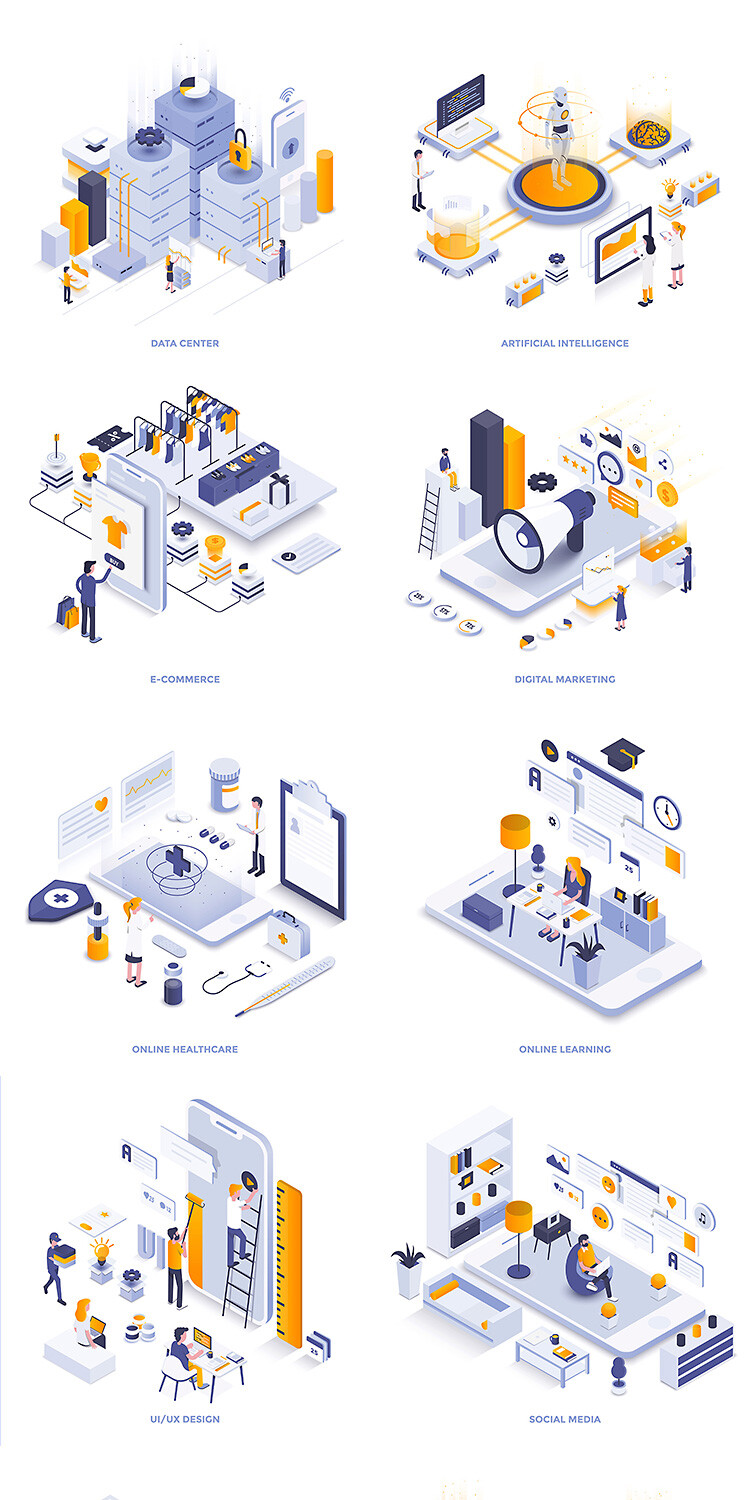 2.5D插画商务科技互联网大数据人工智能物联网商务素材模板S151