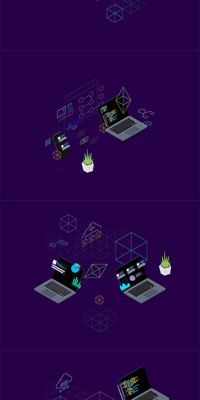 2.5D插画创意科技互联网大数据区块链通信网页手机UI素材模板S176