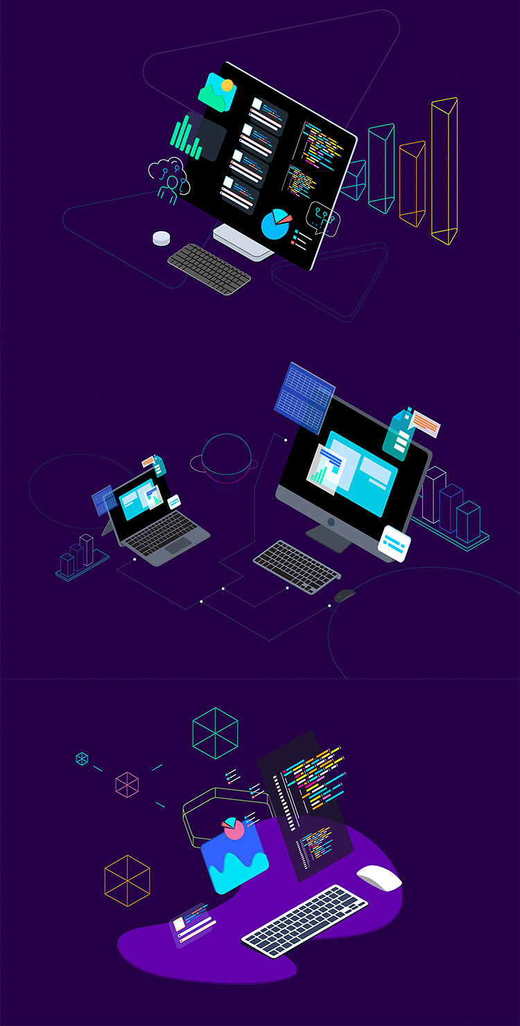 2.5D插画创意科技互联网大数据区块链通信网页手机UI素材模板S176