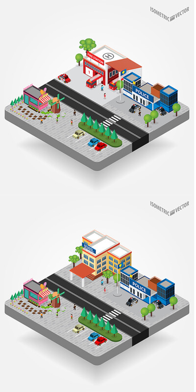 2.5D立体城市建筑道路市政工程交通网页手机UI插画设计素材S319