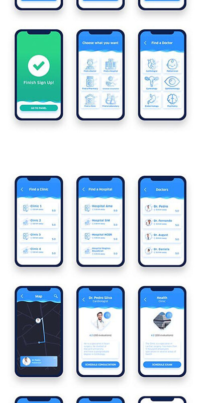 创意蓝色互联网医院医生医疗预约就医手机APPUI界面模板S16