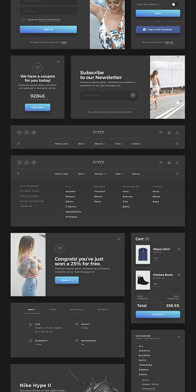 服饰电商网页APP移动端H5模板元素套装PSD,sketch黑色白色S67