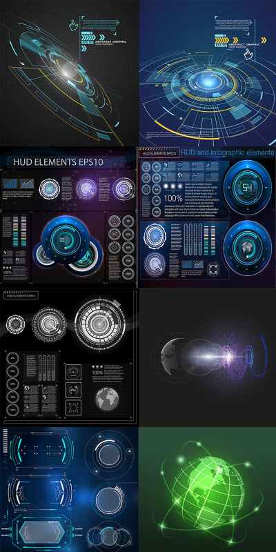 未来科技感信息数据图表背景HUD抬头显示UI特效矢量图形素材S61