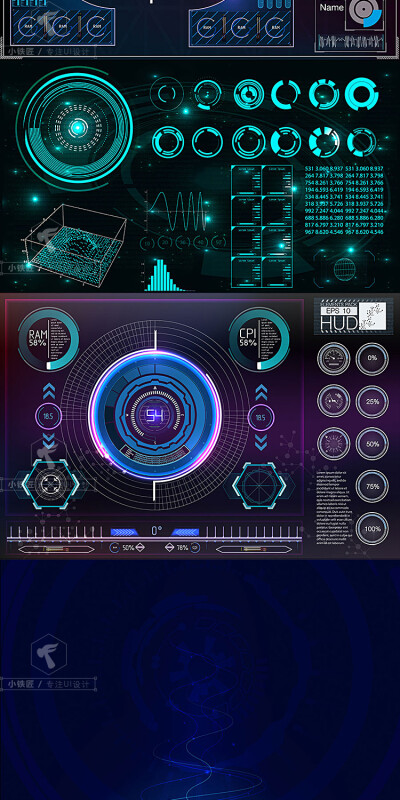 未来科技感信息数据图表背景HUD抬头显示UI特效矢量图形素材S61