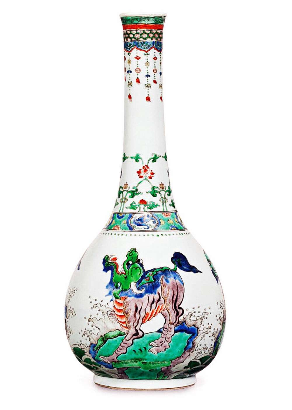 清康熙 五彩瑞兽纹大长颈瓶 高50.9厘米 大都会博物馆藏