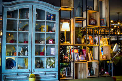 Blue Wooden Display Cabinet