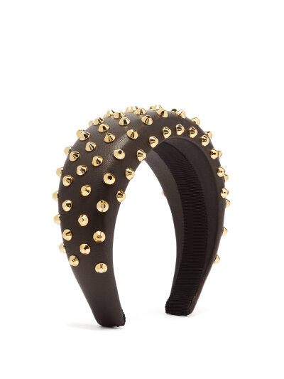 Stud-embellished leather headband | Prada 