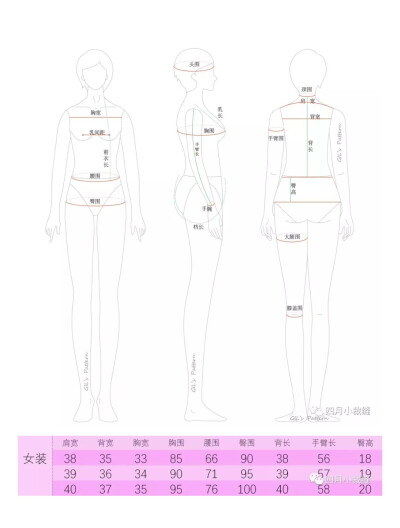 童装、男装、女装的人体尺寸整理
四月小裁缝 服装云教育
