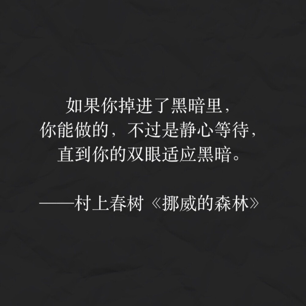 如果你掉进了黑暗里，你能做的，不过是静心等待，直到你的双眼适应黑暗。
——村上春树《挪威的森林》 ​