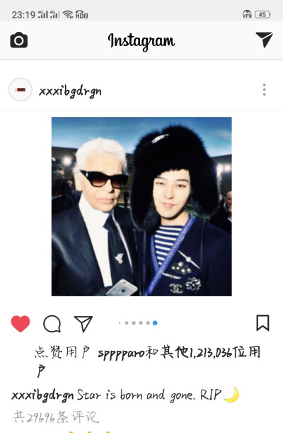 GD更新Instagram悼念老佛爷的去世