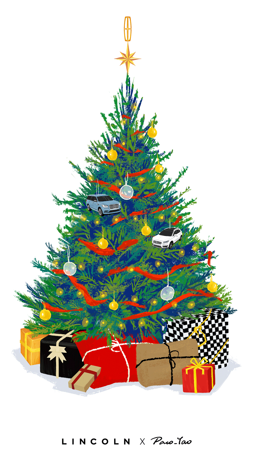 Paco_Yao 原创插画 商业合作 GIF动图 LINCOLN 林肯汽车 圣诞快乐 圣诞树