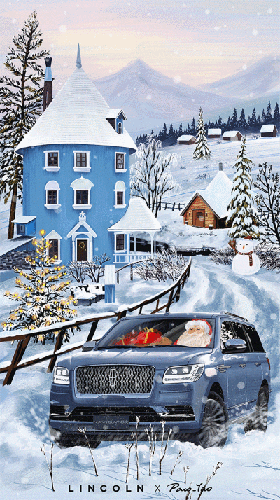 Paco_Yao 原创插画 商业合作 GIF动图 LINCOLN 林肯汽车 圣诞快乐 芬兰静谧北欧圣诞节